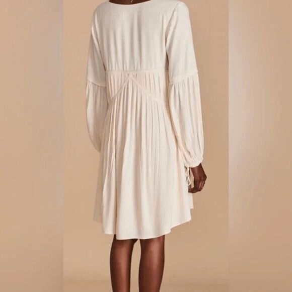 The Aneta Mini Silk Blend Artisan Babydoll Dress  Sancia Ivory Dress - Picture 3 of 6